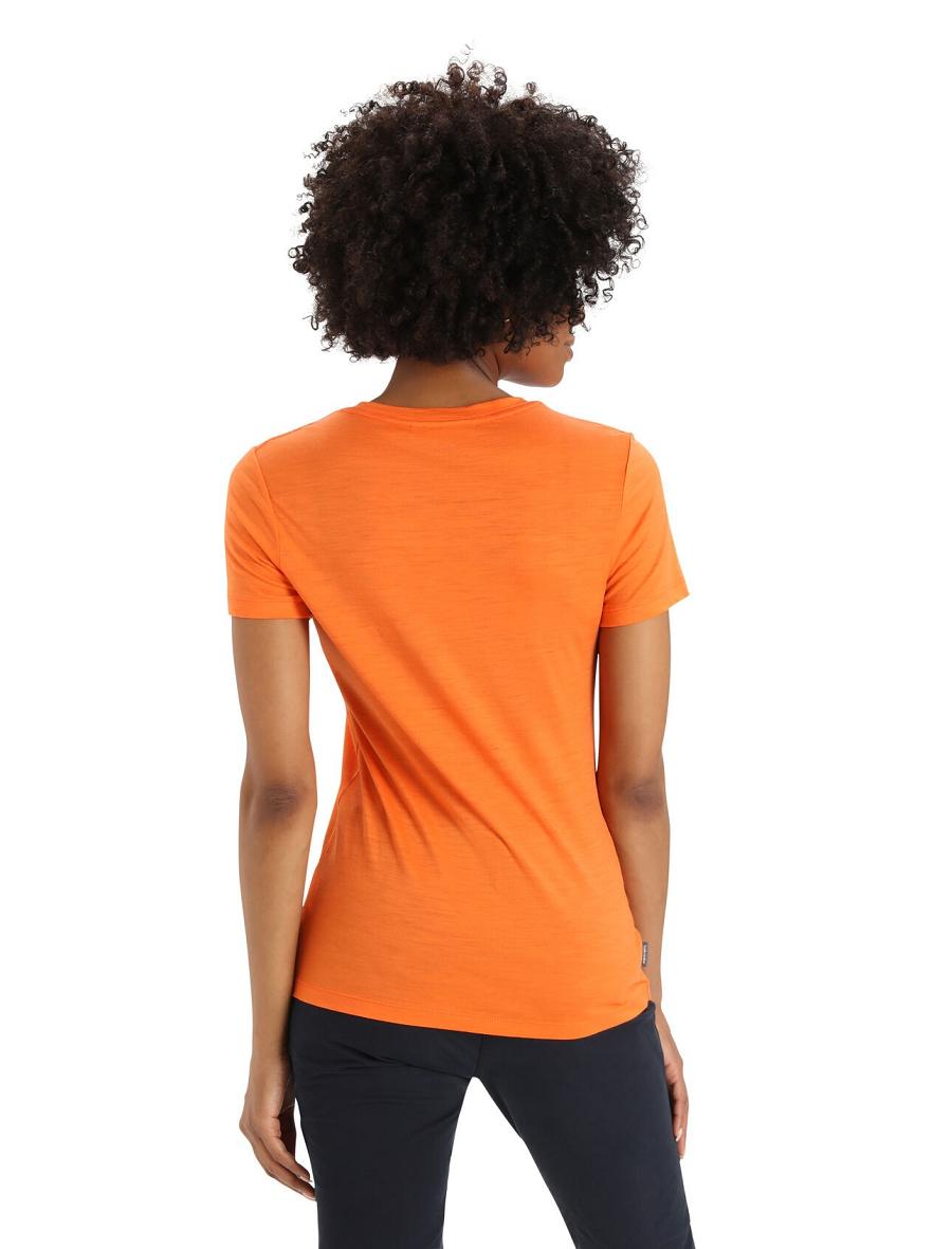 T Shirts Icebreaker Merino Tech Lite II Corta Sleeve Ski Stripes Femme Orange | FR 1593OKIR